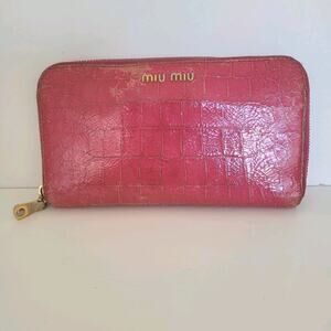 MIU MIU St.Cocco Lux‎ Peonia Croc Leather Zip Around Wallet Continental Large